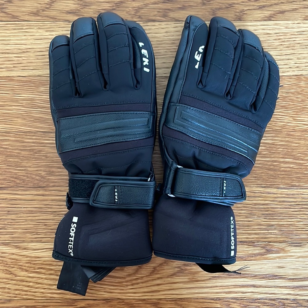 Leki black soft shell and leather ski gloves